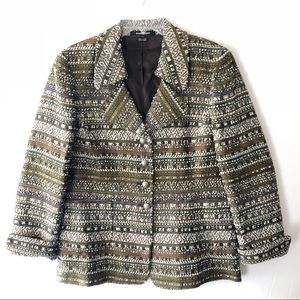 Ellen Tracy tweed tapestry button up career jacket